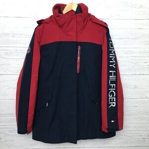 Tommy Hilfiger Women's Red Coat 3 in 1 All Weather System Jacket Hooded Logo L